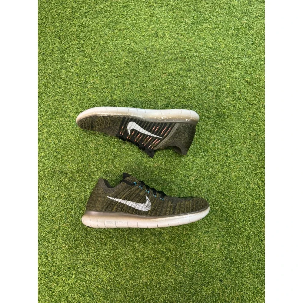 Nike Free RN Flyknit Olive Green Black Running‎ Shoes Mens 8.5 Womens 10